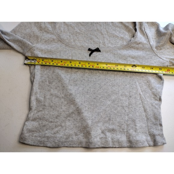 RSQ‎ Grey Long Sleeve Crop Top Square Neck Black Bow Women's Large - Picture 5 of 6